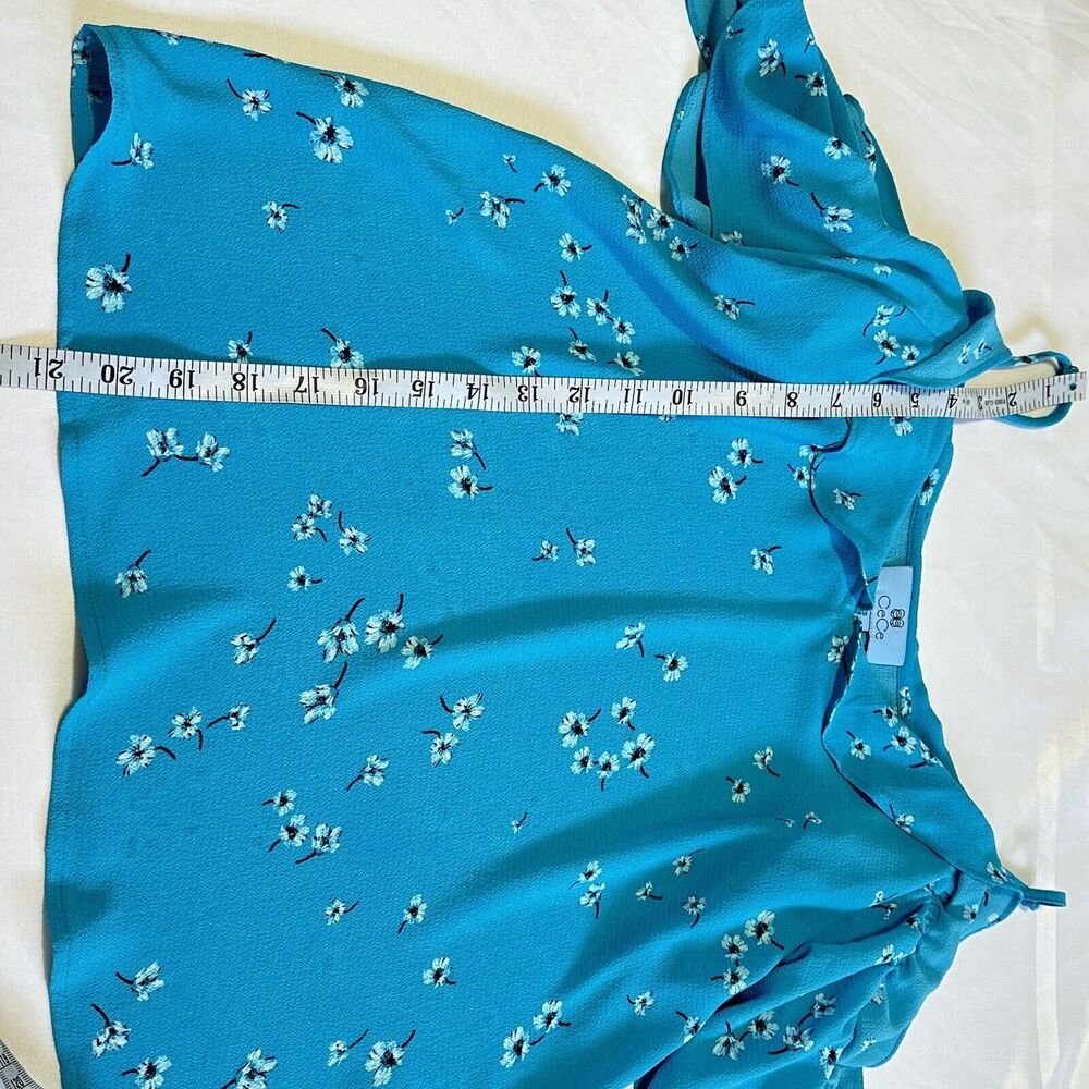 CeCe Women's Blue Teal Blouse Drapy Cold Shoulder Short Sleeve Top Sz XS - Picture 7 of 8